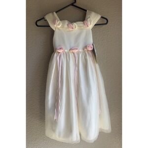 Party‎ Dress Girls Cinderella Vintage Off Wide Shoulder Rosette White Pink 6
